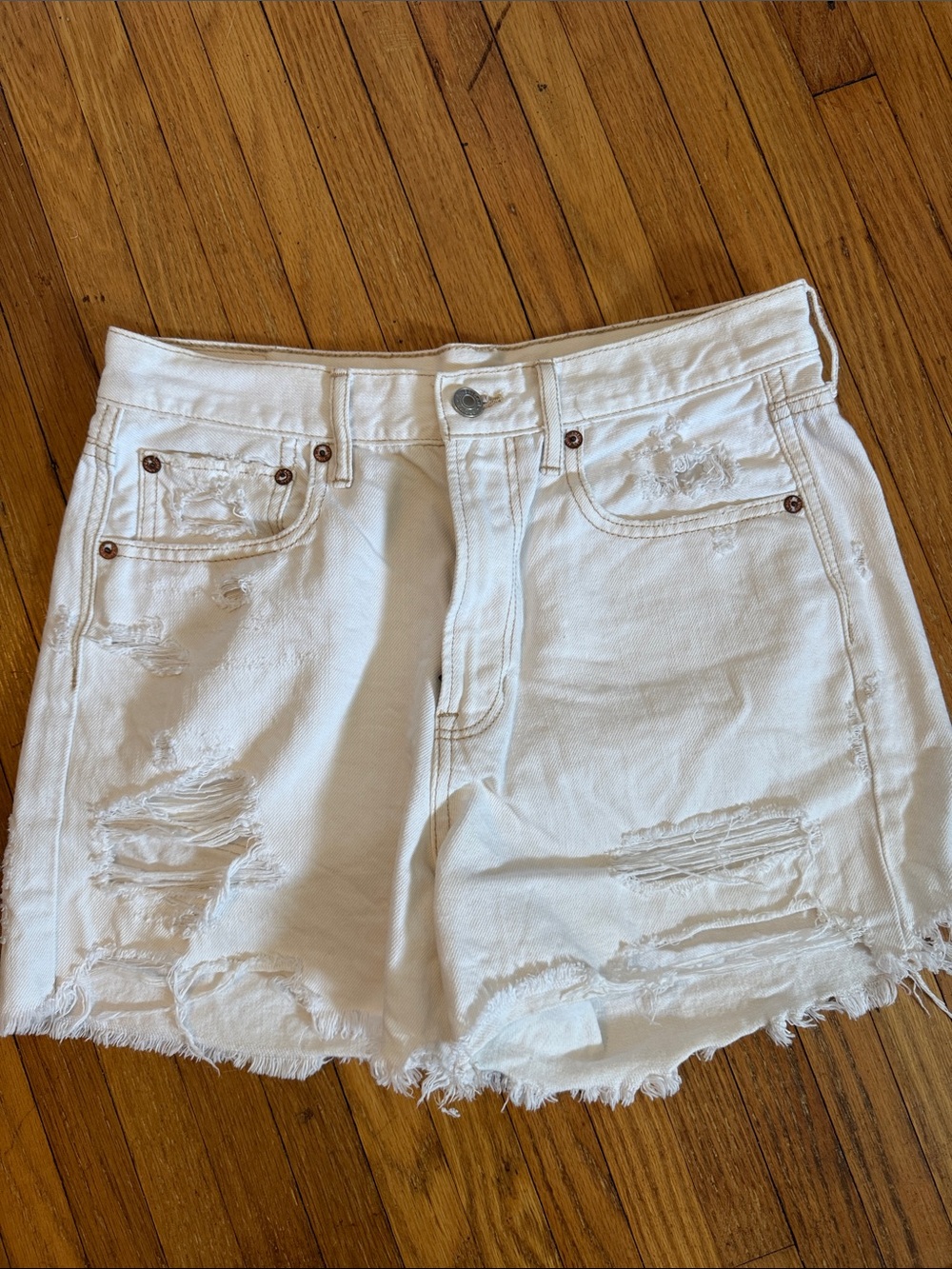 American Eagle Outfitters White Distressed Denim Shorts